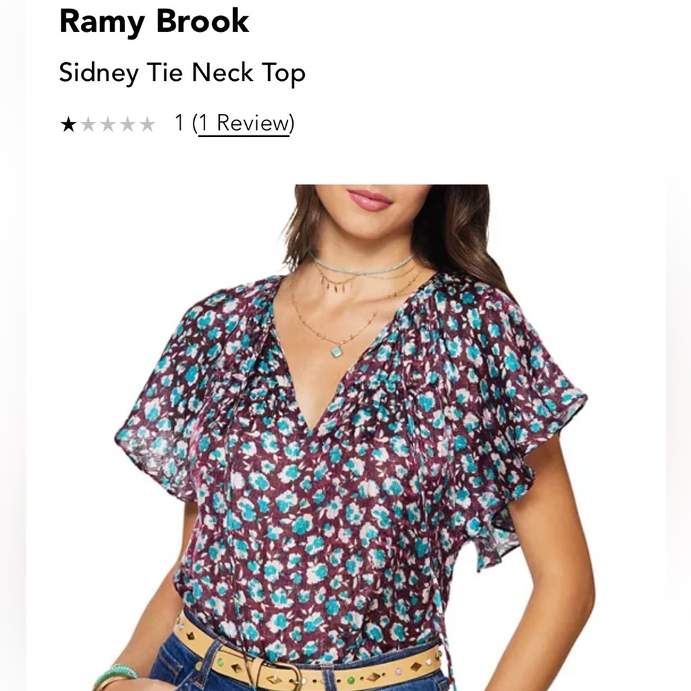 Ramy Brook Sidney Tie Neck Top in Teal and Burgundy FloralTamy
